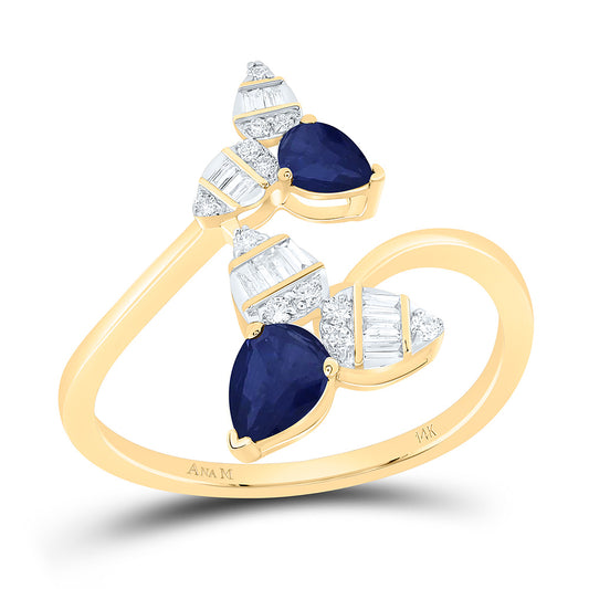 14K Yellow Or White Or Rose Gold 1/6Cttw Natural Diamond 1/2Cttw Pear Gem Ring