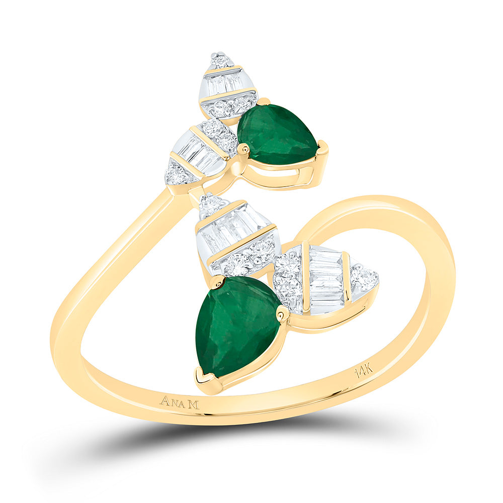 14K Yellow Or White Or Rose Gold 1/6Cttw Natural Diamond 1/2Cttw Pear Gem Ring