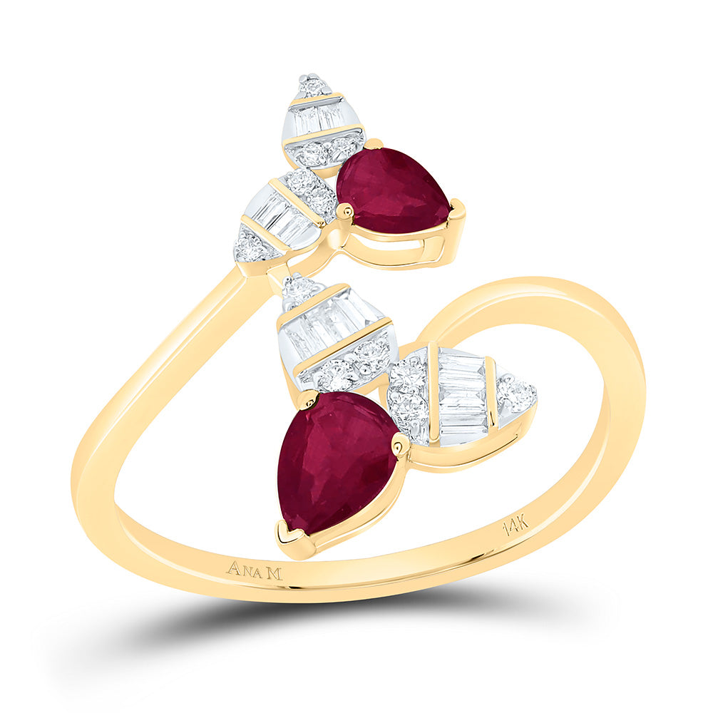 14K Yellow Or White Or Rose Gold 1/6Cttw Natural Diamond 1/2Cttw Pear Gem Ring