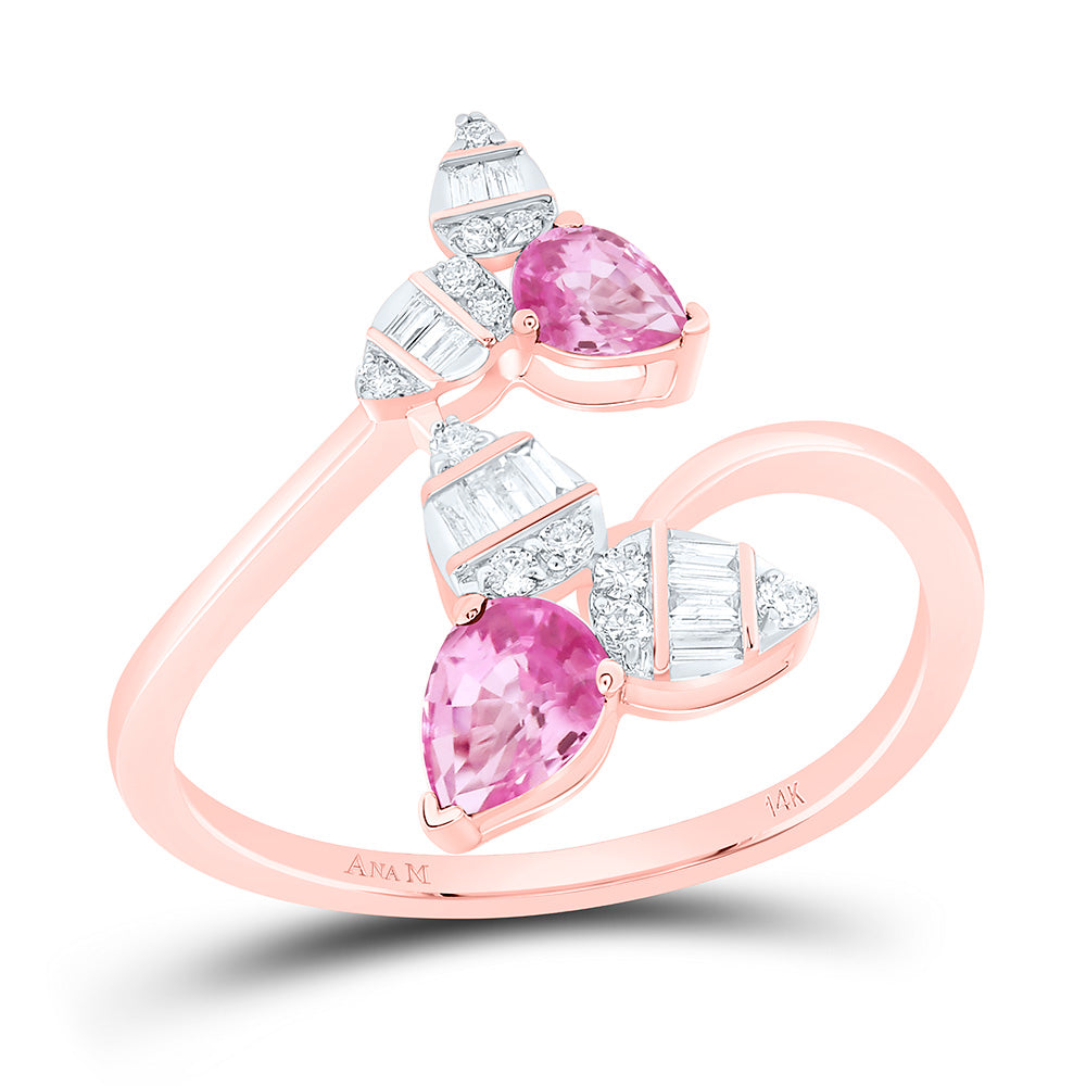 14K Yellow Or White Or Rose Gold 1/6Cttw Natural Diamond 1/2Cttw Pear Gem Ring