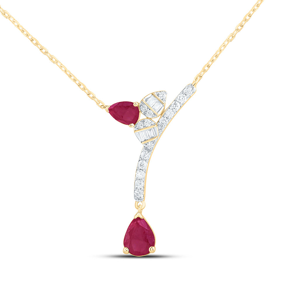 14K Yellow Or White Or Rose Gold 1/8Cttw Natural Diamond Pear Gem Pear Necklace (18 Inch)