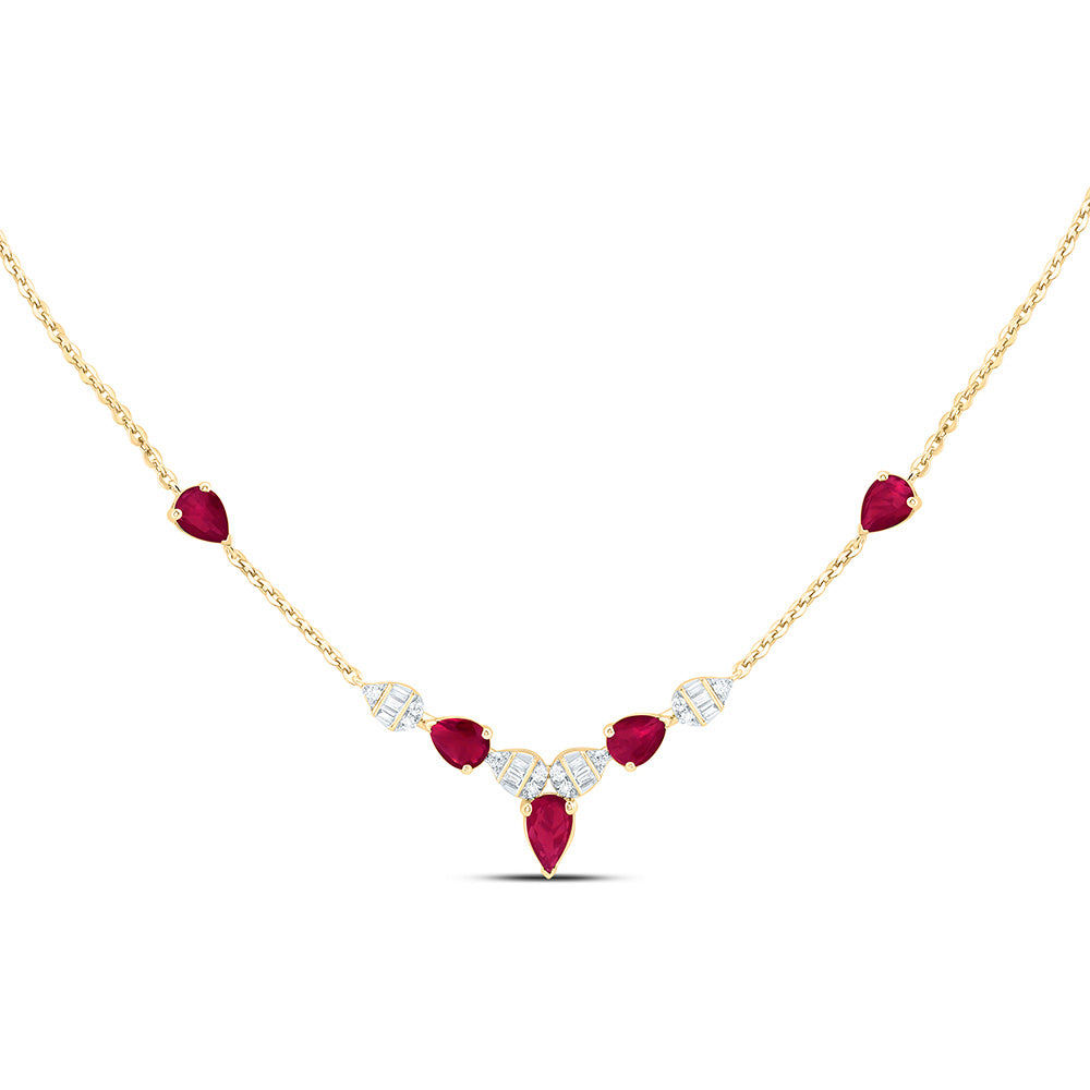 14K Yellow Or White Gold 1/10Cttw Natural Diamond Pear Gem Necklace (18 Inch)