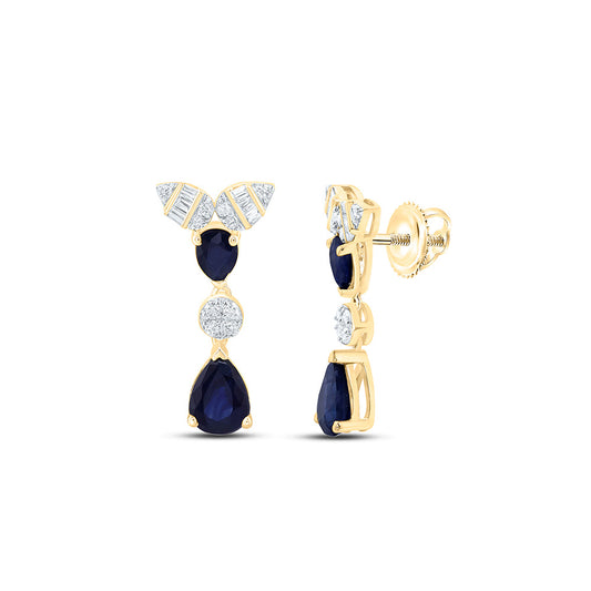 14K Yellow Or White Or Rose Gold 1/6Cttw Natural Diamond Pear Gem Dangling Earring