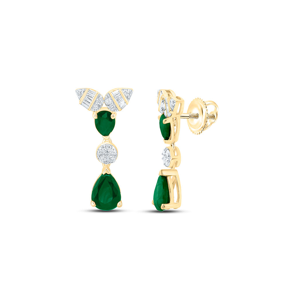 14K Yellow Or White Or Rose Gold 1/6Cttw Natural Diamond Pear Gem Dangling Earring