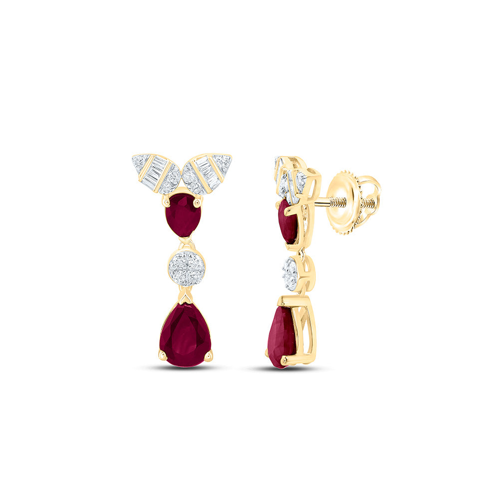 14K Yellow Or White Or Rose Gold 1/6Cttw Natural Diamond Pear Gem Dangling Earring