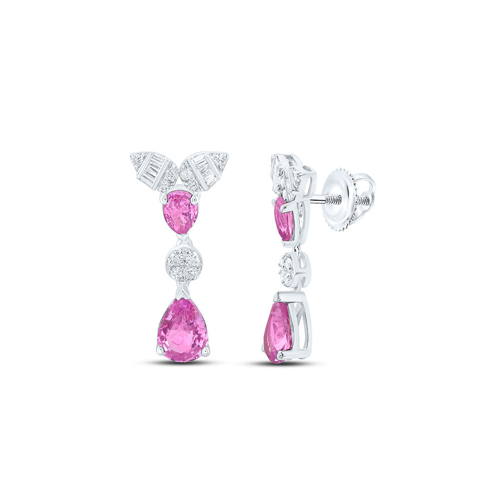 14K Yellow Or White Or Rose Gold 1/6Cttw Natural Diamond Pear Gem Dangling Earring