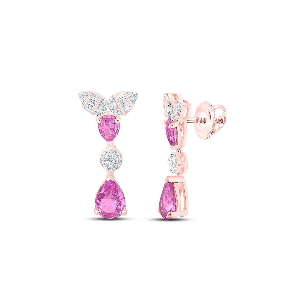 14K Yellow Or White Or Rose Gold 1/6Cttw Natural Diamond Pear Gem Dangling Earring
