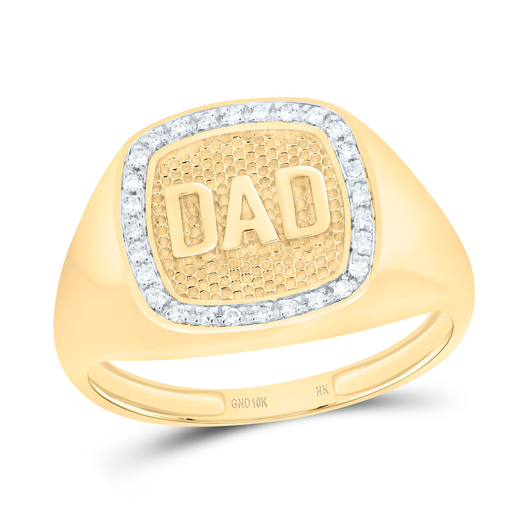 10K Yellow Gold 1/10Cttw Natural Diamond "Dad" Cushion Mens Ring