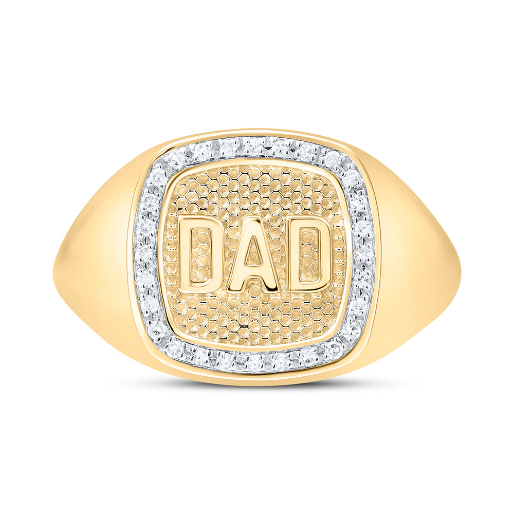 10K Yellow Gold 1/10Cttw Natural Diamond "Dad" Cushion Mens Ring