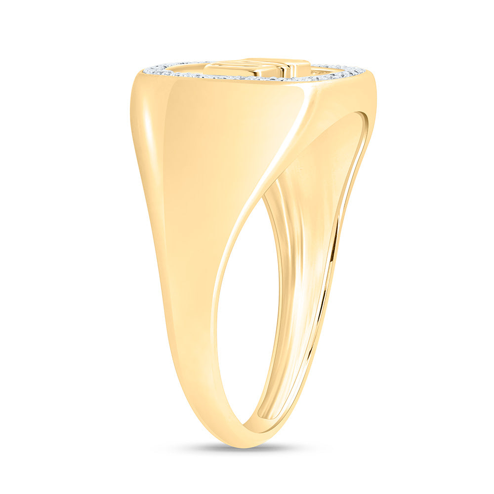 10K Yellow Gold 1/10Cttw Natural Diamond "Dad" Cushion Mens Ring