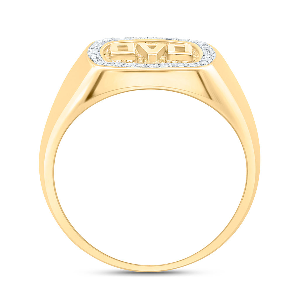 10K Yellow Gold 1/10Cttw Natural Diamond "Dad" Cushion Mens Ring