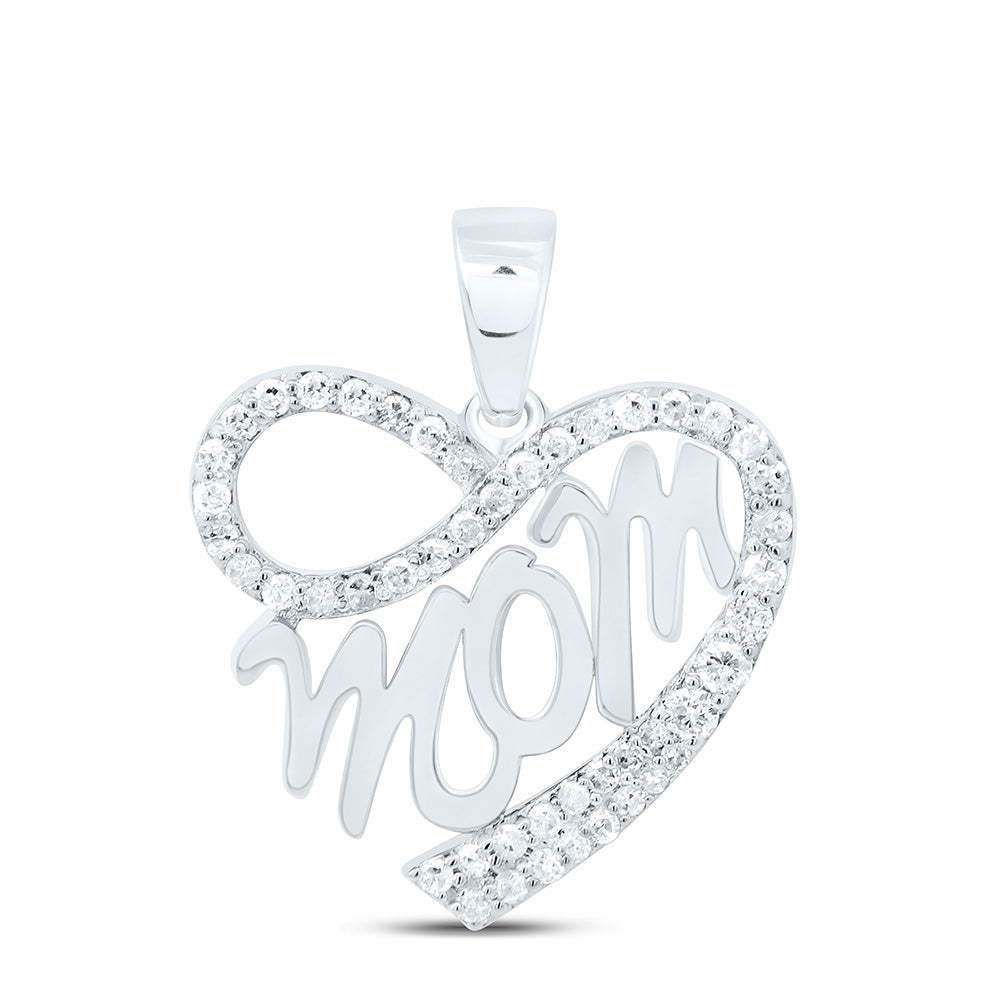 10K White Gold 1/5Cttw Natural Diamond Gift Mom Heart Inifinity Pendant