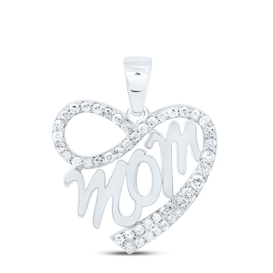 10K White Gold 1/5Cttw Natural Diamond Gift Mom Heart Inifinity Pendant