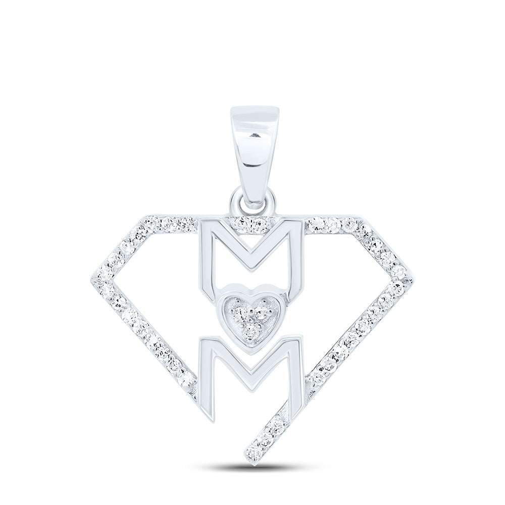 10K White Or Rose Gold 1/8Cttw Natural Diamond Gift Super Mom Heart Pendant