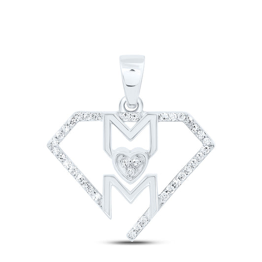 10K White Or Rose Gold 1/8Cttw Natural Diamond Gift Super Mom Heart Pendant