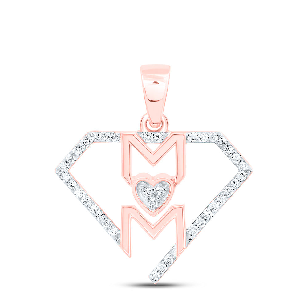 10K White Or Rose Gold 1/8Cttw Natural Diamond Gift Super Mom Heart Pendant