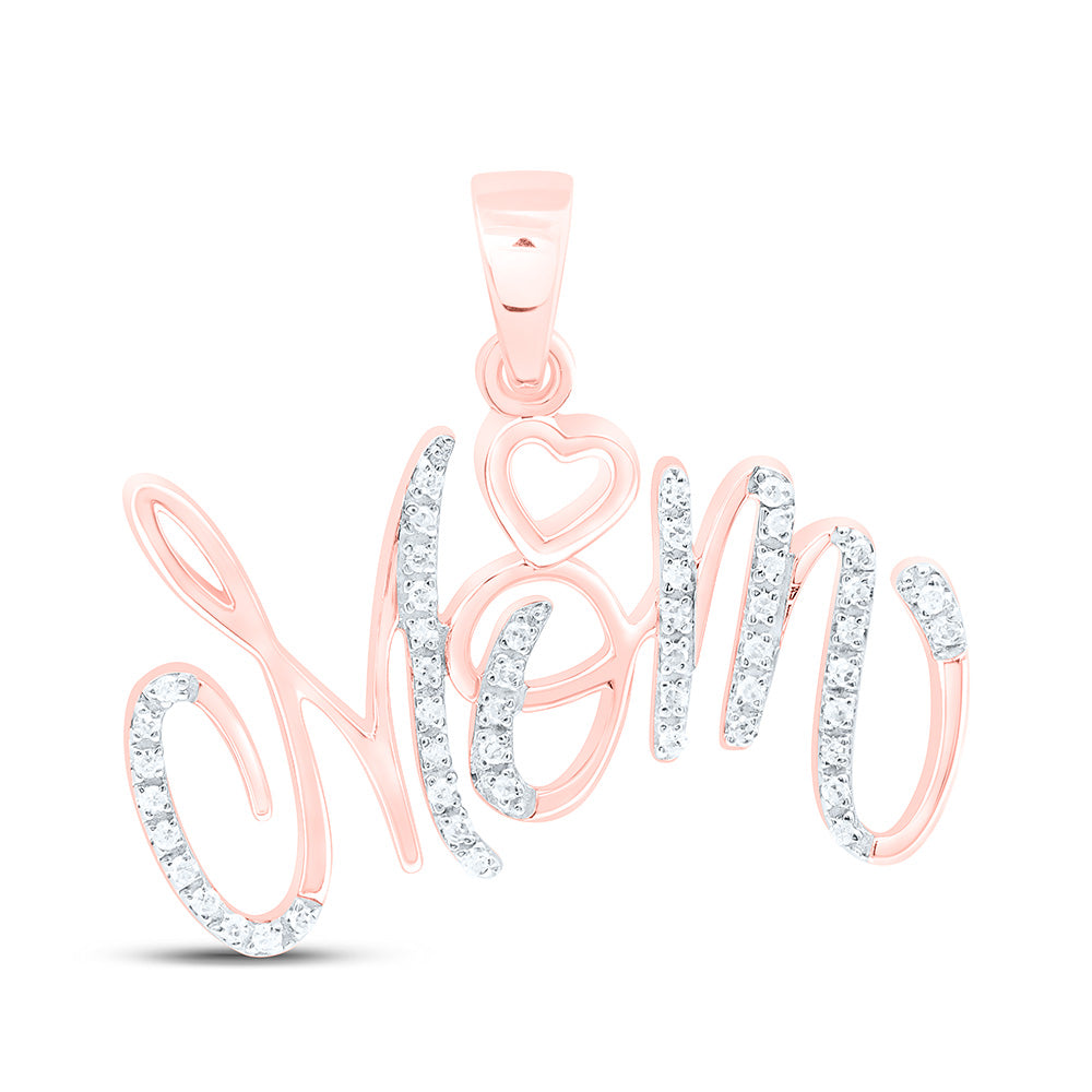 10K Rose Gold 1/10Cttw Natural Diamond Gift Heart"Mom" Pendant