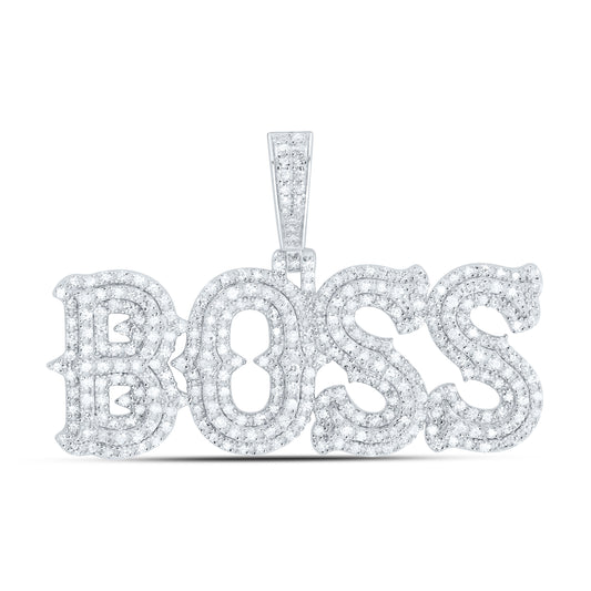 Sterling Silver 1 Cttw Natural Diamond "Boss" Mens Charm