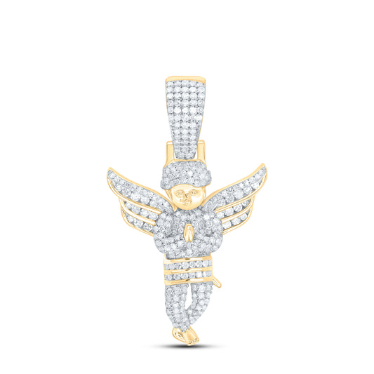 10K Yellow Gold 7/8Cttw Natural Diamond "Angel" Mens Charm