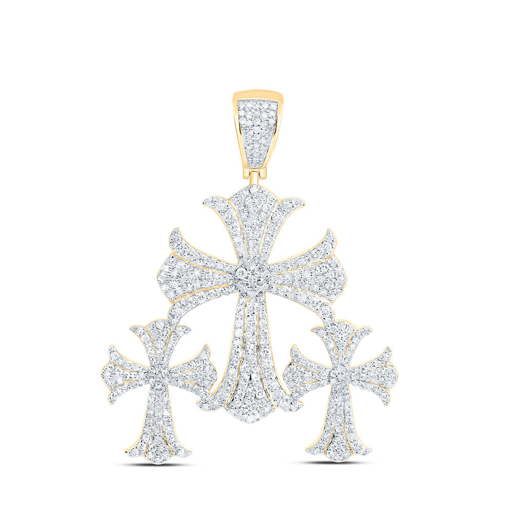 10K Yellow Gold 2 Cttw Natural Diamond Three Cross Men'S Charm