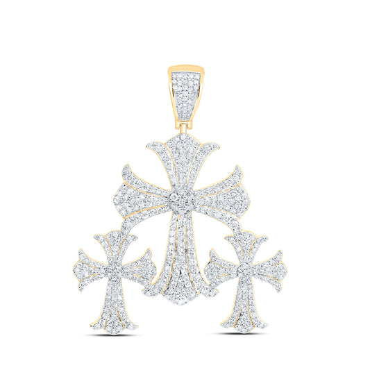 10K Yellow Gold 2 Cttw Natural Diamond Three Cross Men'S Charm