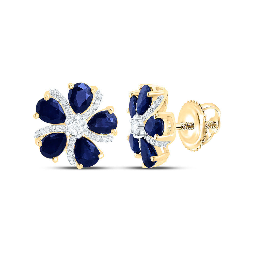 14K Yellow Or White Gold 1/6Cttw Natural Diamond Pear Gem Flower Earring