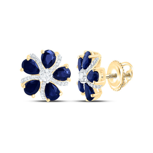 14K Yellow Or White Gold 1/6Cttw Natural Diamond Pear Gem Flower Earring