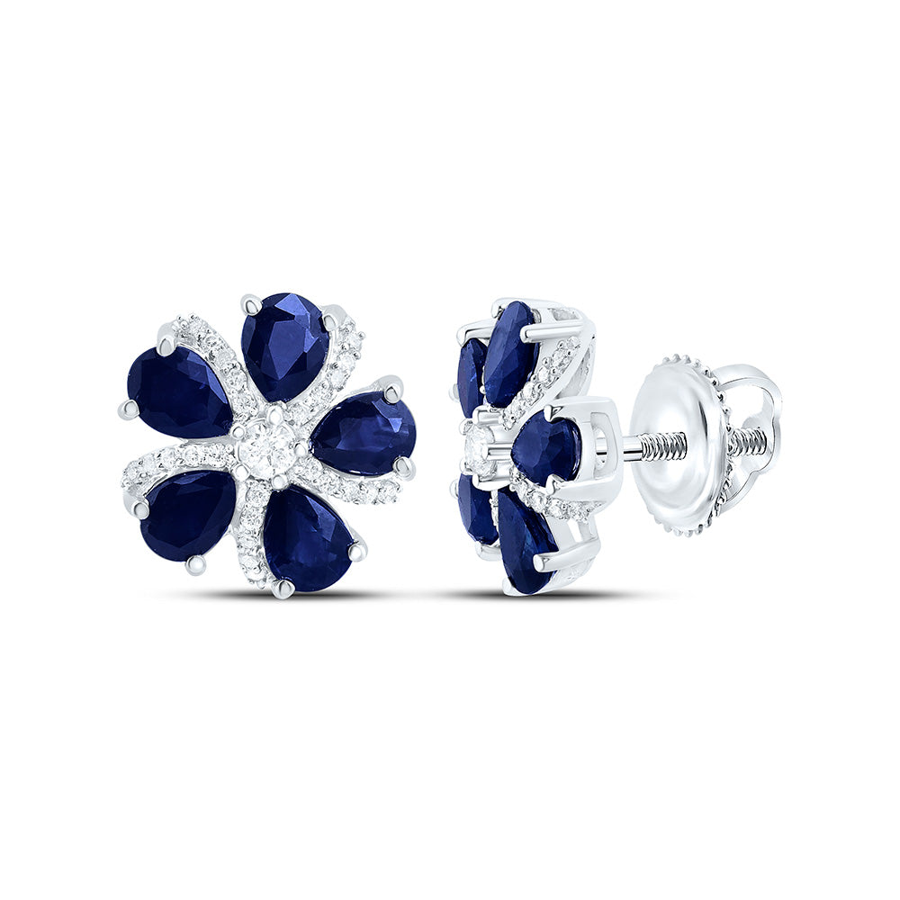14K Yellow Or White Gold 1/6Cttw Natural Diamond Pear Gem Flower Earring
