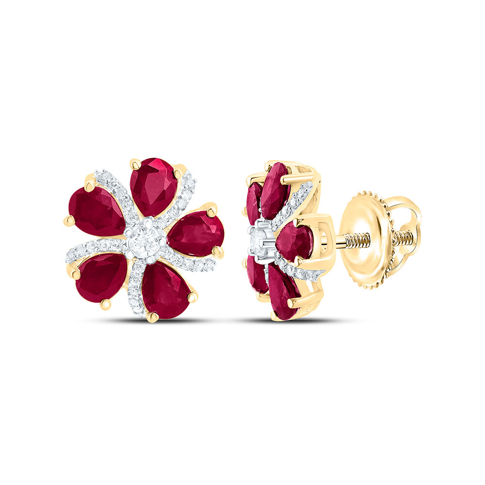 14K Yellow Or White Gold 1/6Cttw Natural Diamond Pear Gem Flower Earring