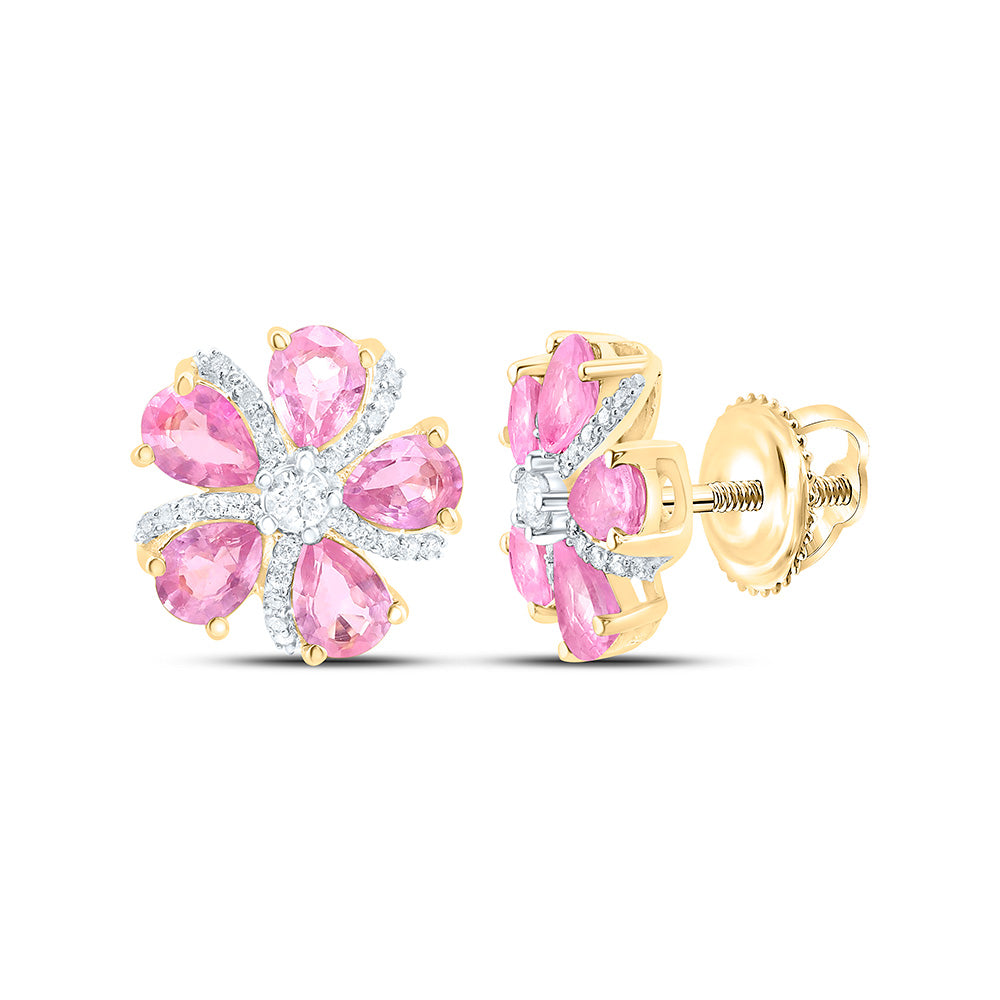 14K Yellow Or White Gold 1/6Cttw Natural Diamond Pear Gem Flower Earring