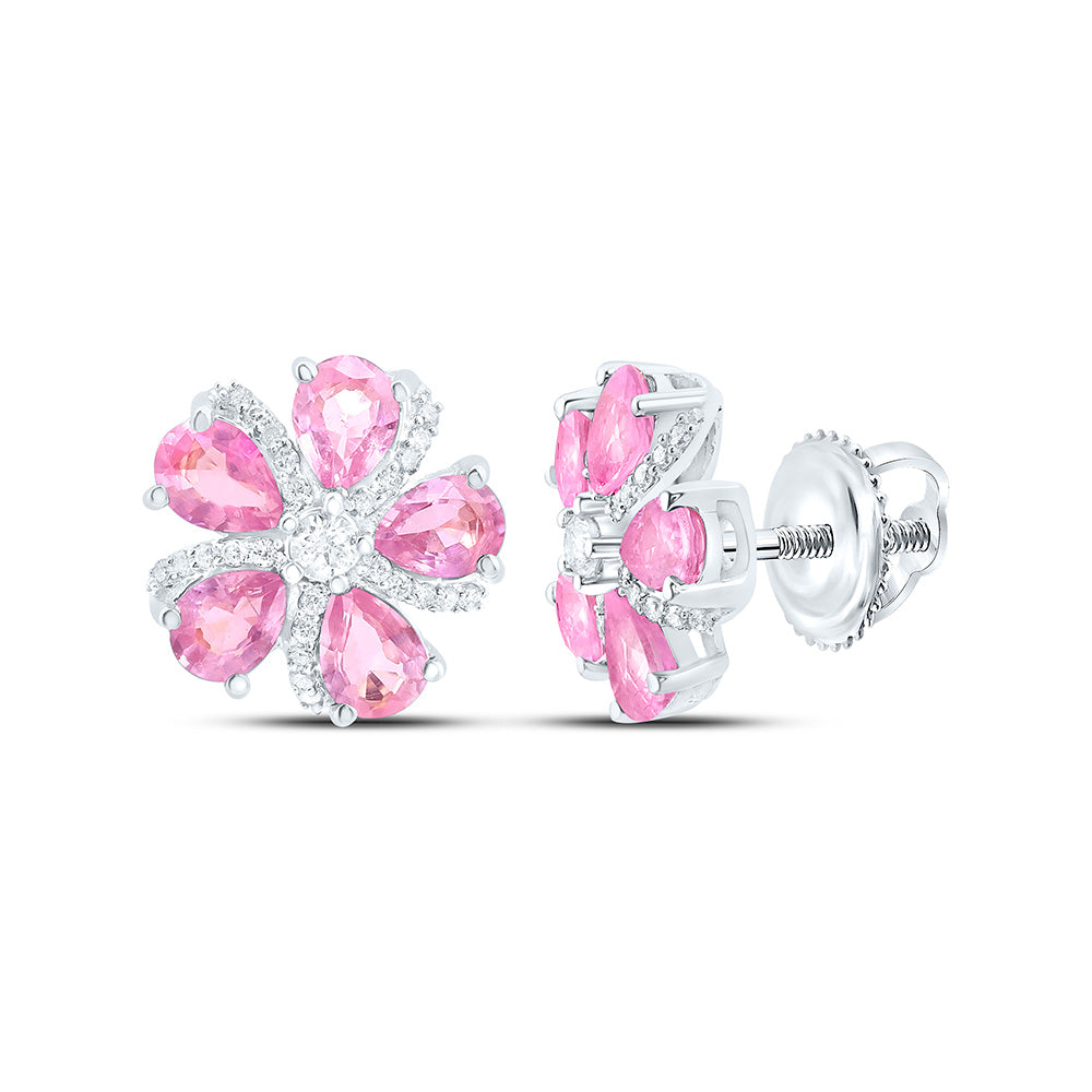 14K Yellow Or White Gold 1/6Cttw Natural Diamond Pear Gem Flower Earring