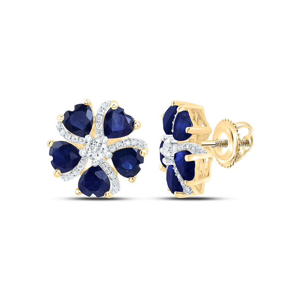 14K Yellow Or White Gold 1/5Cttw Natural Diamond Heart Gem Heart Flower Earring
