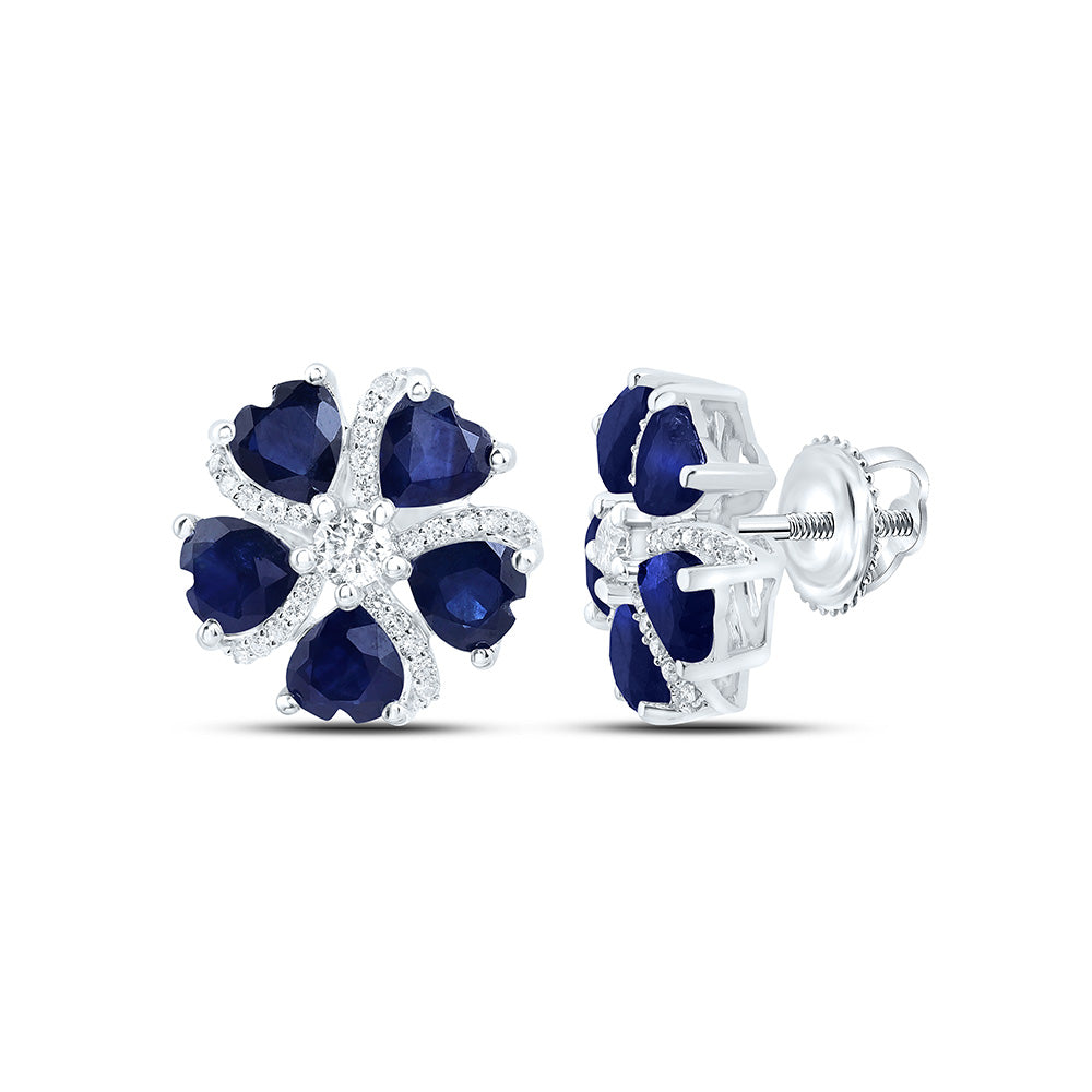 14K Yellow Or White Gold 1/5Cttw Natural Diamond Heart Gem Heart Flower Earring