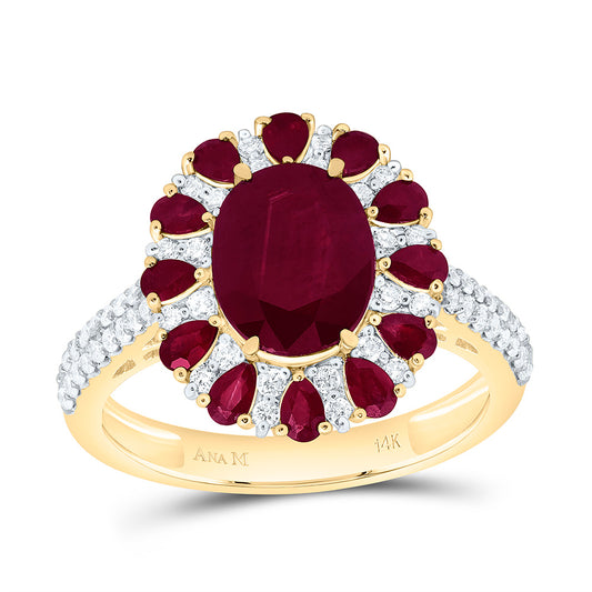 14K Yellow Or White Gold  3/8Cttw Natural Diamond Ana M 5/8Ctw-Pear Gem, 9X7Mm Oval Natural Gem Ring