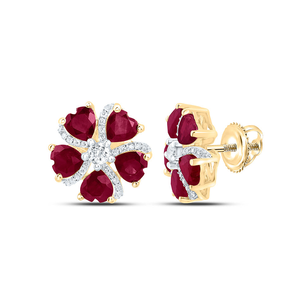 14K Yellow Or White Gold 1/5Cttw Natural Diamond Heart Gem Heart Flower Earring