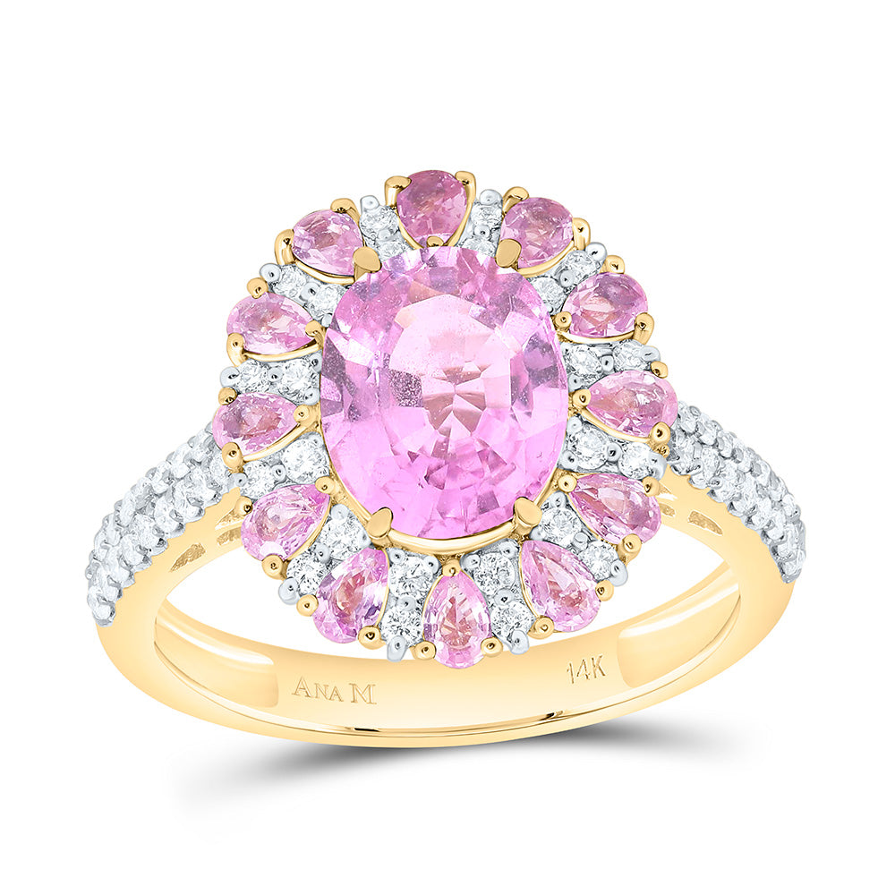 14K Yellow Or White Gold  3/8Cttw Natural Diamond Ana M 5/8Ctw-Pear Gem, 9X7Mm Oval Natural Gem Ring