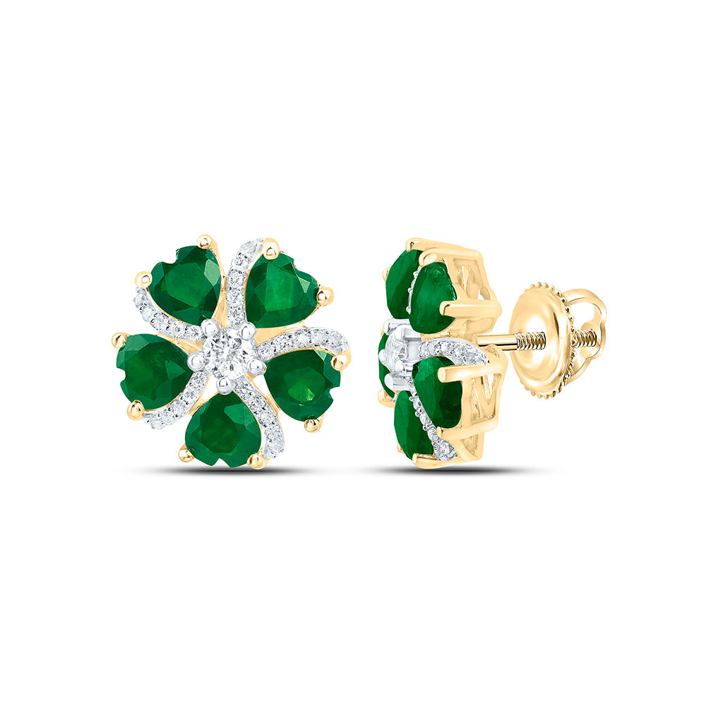 14K Yellow Or White Gold 1/5Cttw Natural Diamond Heart Gem Heart Flower Earring