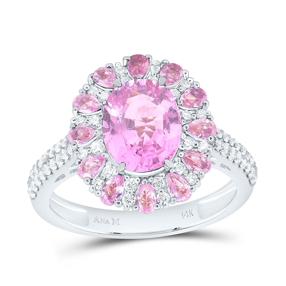 14K Yellow Or White Gold  3/8Cttw Natural Diamond Ana M 5/8Ctw-Pear Gem, 9X7Mm Oval Natural Gem Ring