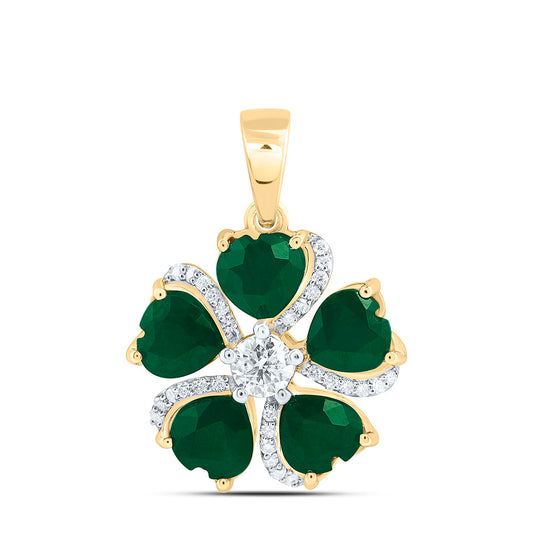 14K Yellow Or White Gold 1/4Cttw Natural Diamond Ana M Heart Natural Gem Flower Pendant