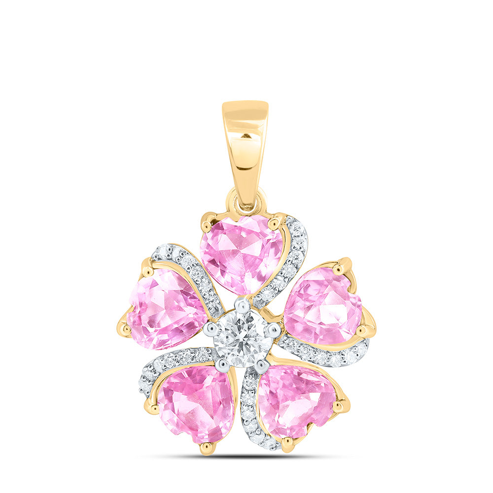 14K Yellow Or White Gold 1/4Cttw Natural Diamond Ana M Heart Natural Gem Flower Pendant