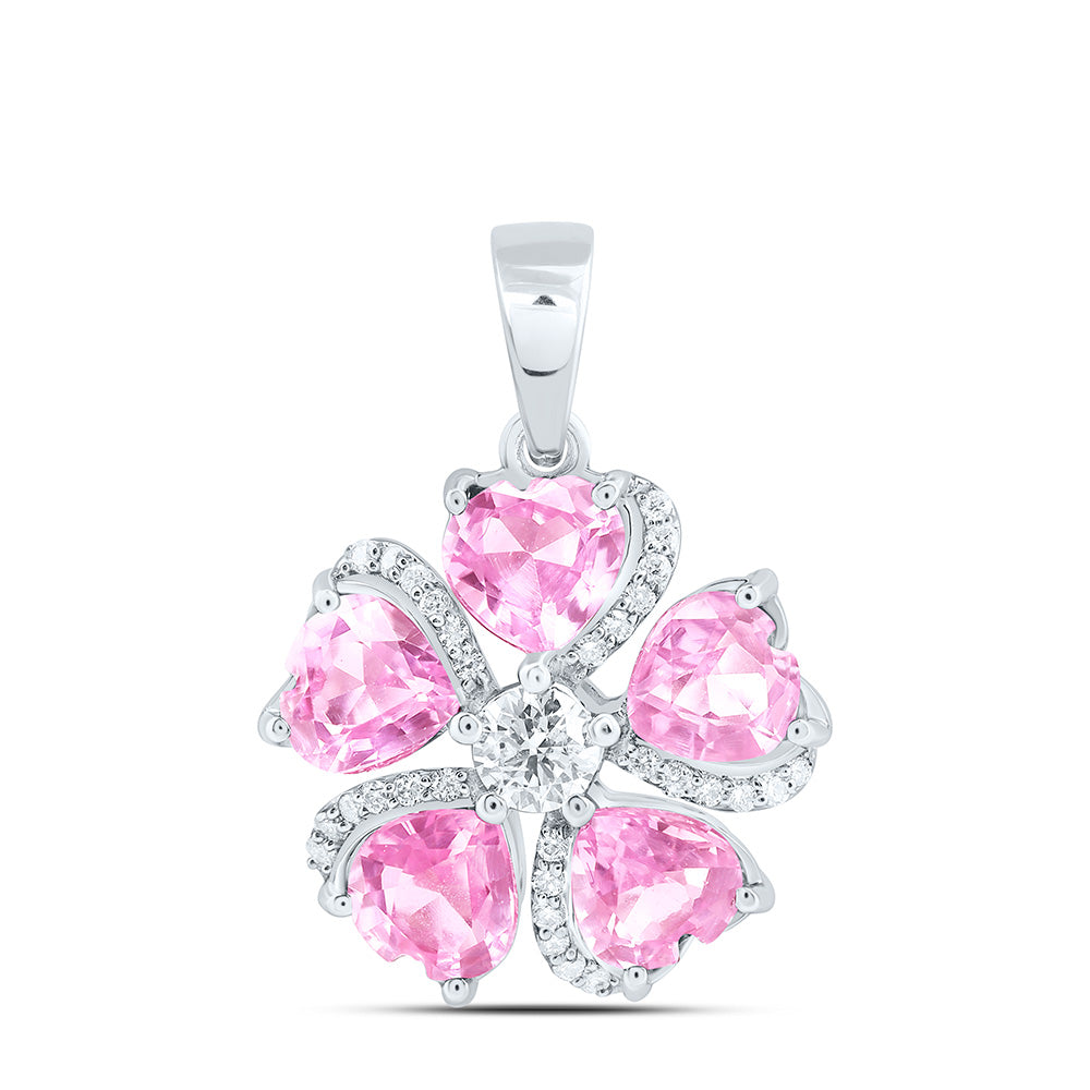 14K Yellow Or White Gold 1/4Cttw Natural Diamond Ana M Heart Natural Gem Flower Pendant