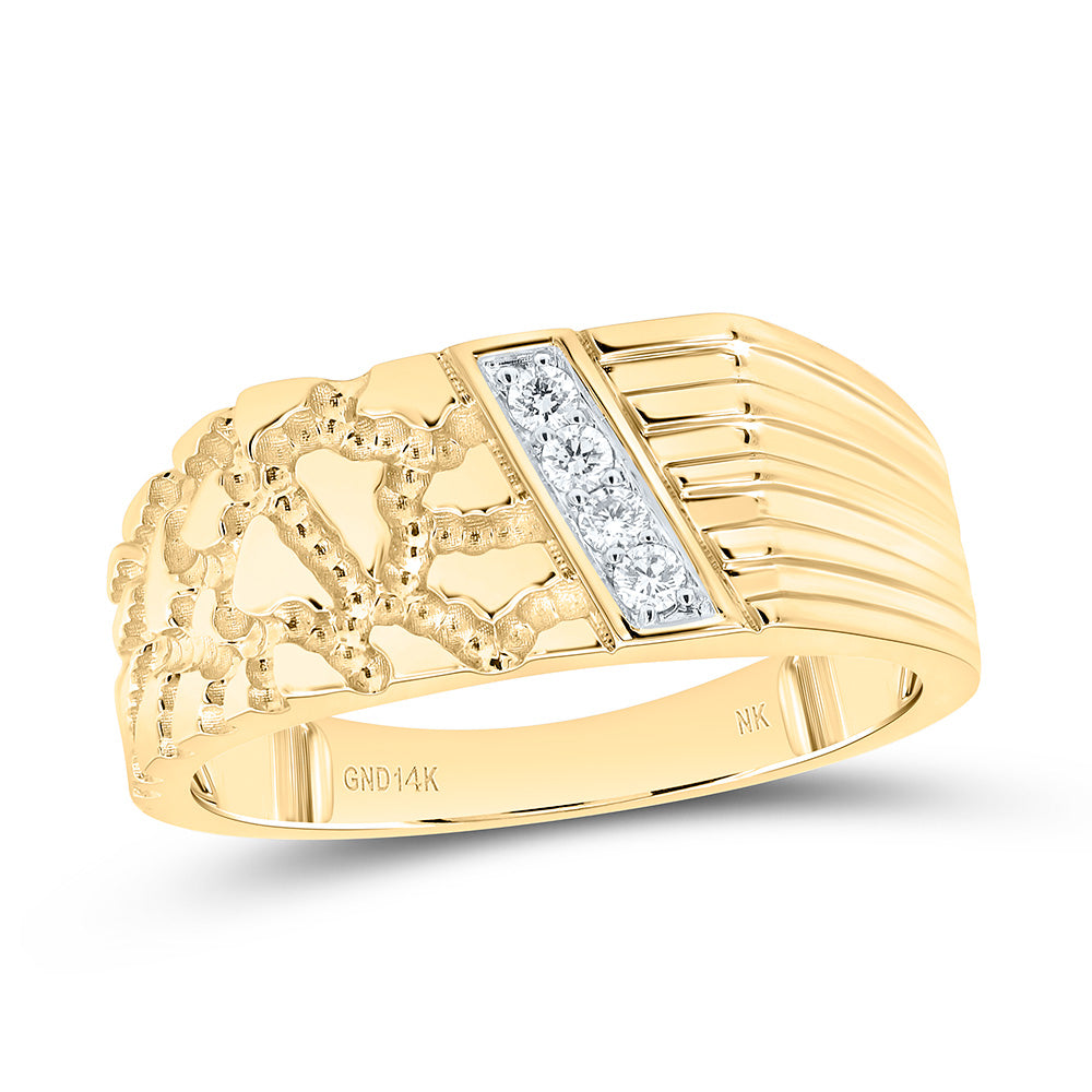 14K Yellow Gold 1/10Cttw Natural Diamond Nugget Mens Ring