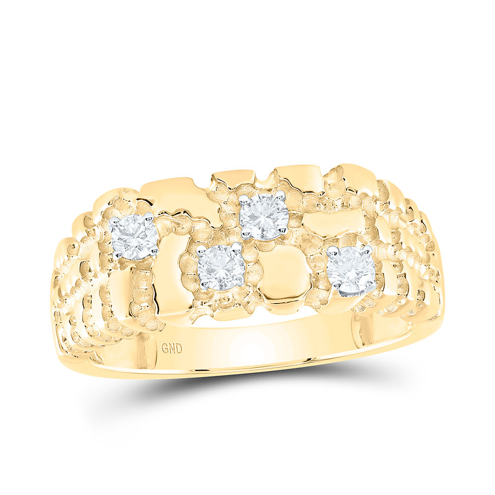 14K Yellow Gold 1/3Cttw Natural Diamond Nugget Mens Ring