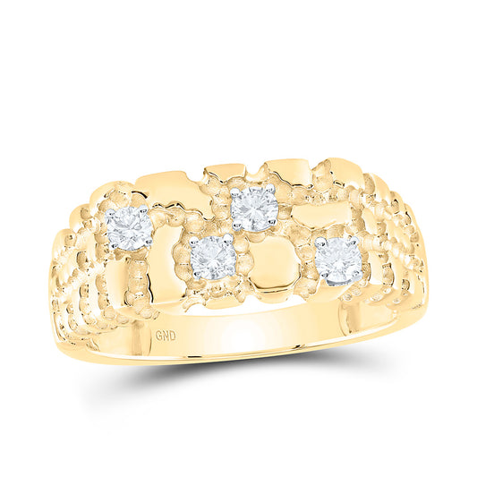 14K Yellow Gold 1/3Cttw Natural Diamond Nugget Mens Ring
