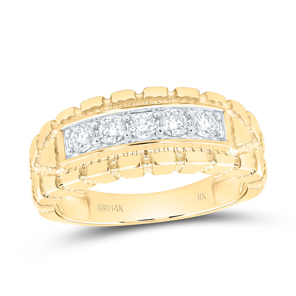 14K Yellow Gold 1/2Cttw Natural Diamond Nugget Mens Ring