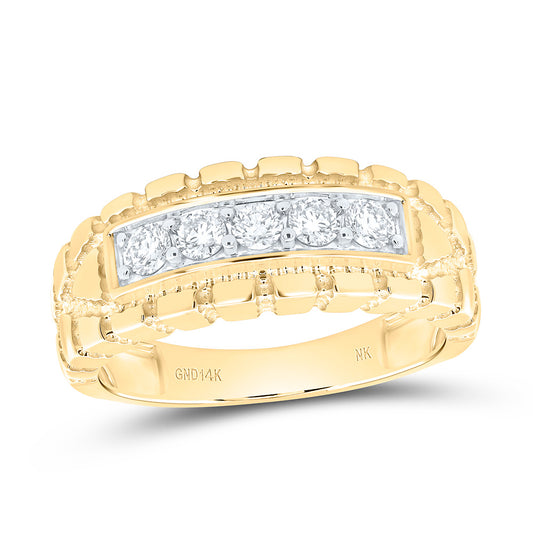 14K Yellow Gold 1/2Cttw Natural Diamond Nugget Mens Ring