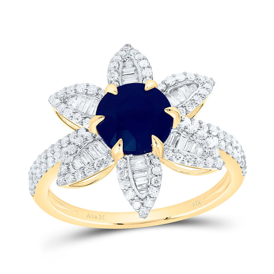 14K Yellow Or White Gold 5/8Cttw Natural Diamond 7Mm Round Gem Flower Ring