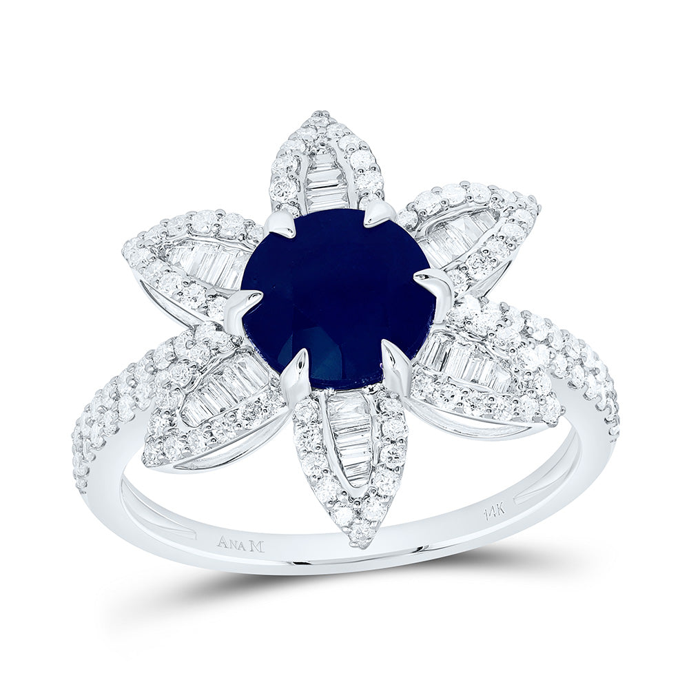 14K Yellow Or White Gold 5/8Cttw Natural Diamond 7Mm Round Gem Flower Ring