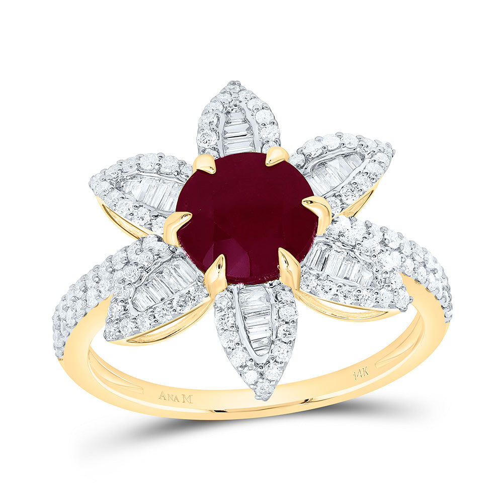 14K Yellow Or White Gold 5/8Cttw Natural Diamond 7Mm Round Gem Flower Ring