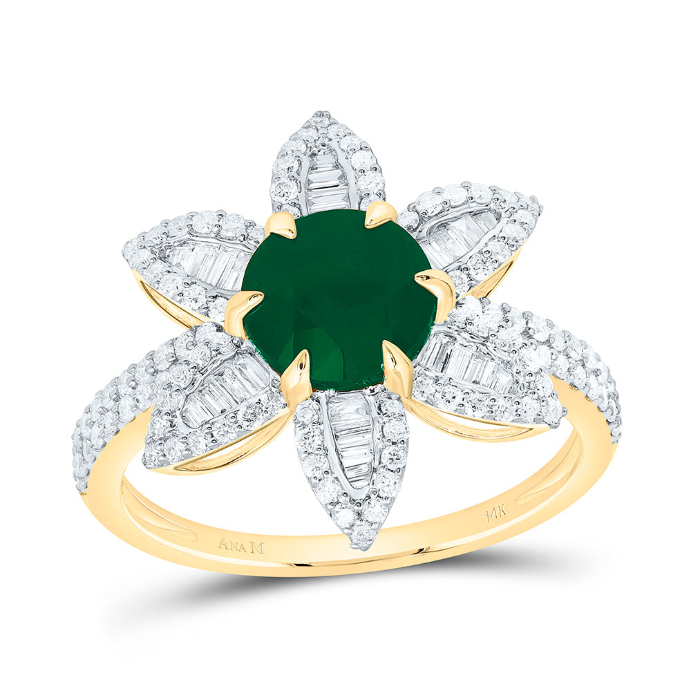 14K Yellow Or White Gold 5/8Cttw Natural Diamond 7Mm Round Gem Flower Ring